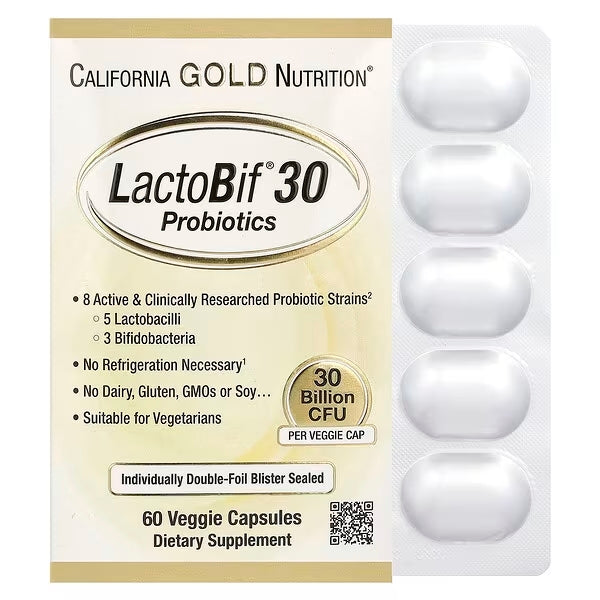 California Gold Nutrition, LactoBif 30 Probiotics, 30 Billion CFU, 60 Veggie Capsules