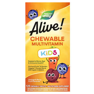 Nature's Way, Alive! Kids, Chewable Multivitamin, Orange & Berry Fruit, 120 Chewable Tablets